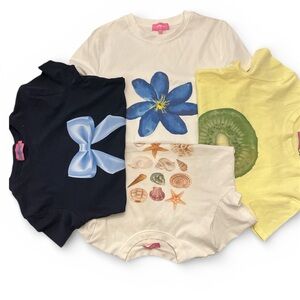 Edikted 4 Pack Babydoll Graphic Tees- Blue, Cream, Yellow, White